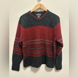Woolrich Sweater 100% Wool Red Gray Charcoal Heather V Neck Womens Size: L